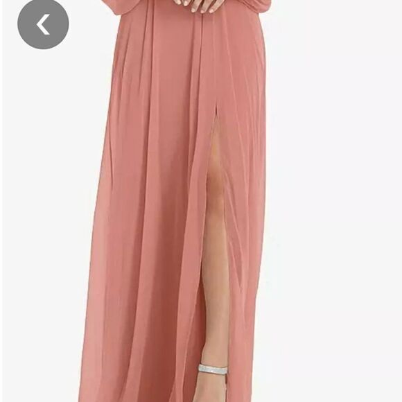 Dessy Collection Convertible Neck Long Sleeve Chiffon Gown Dessert Rose … - Picture 5 of 11